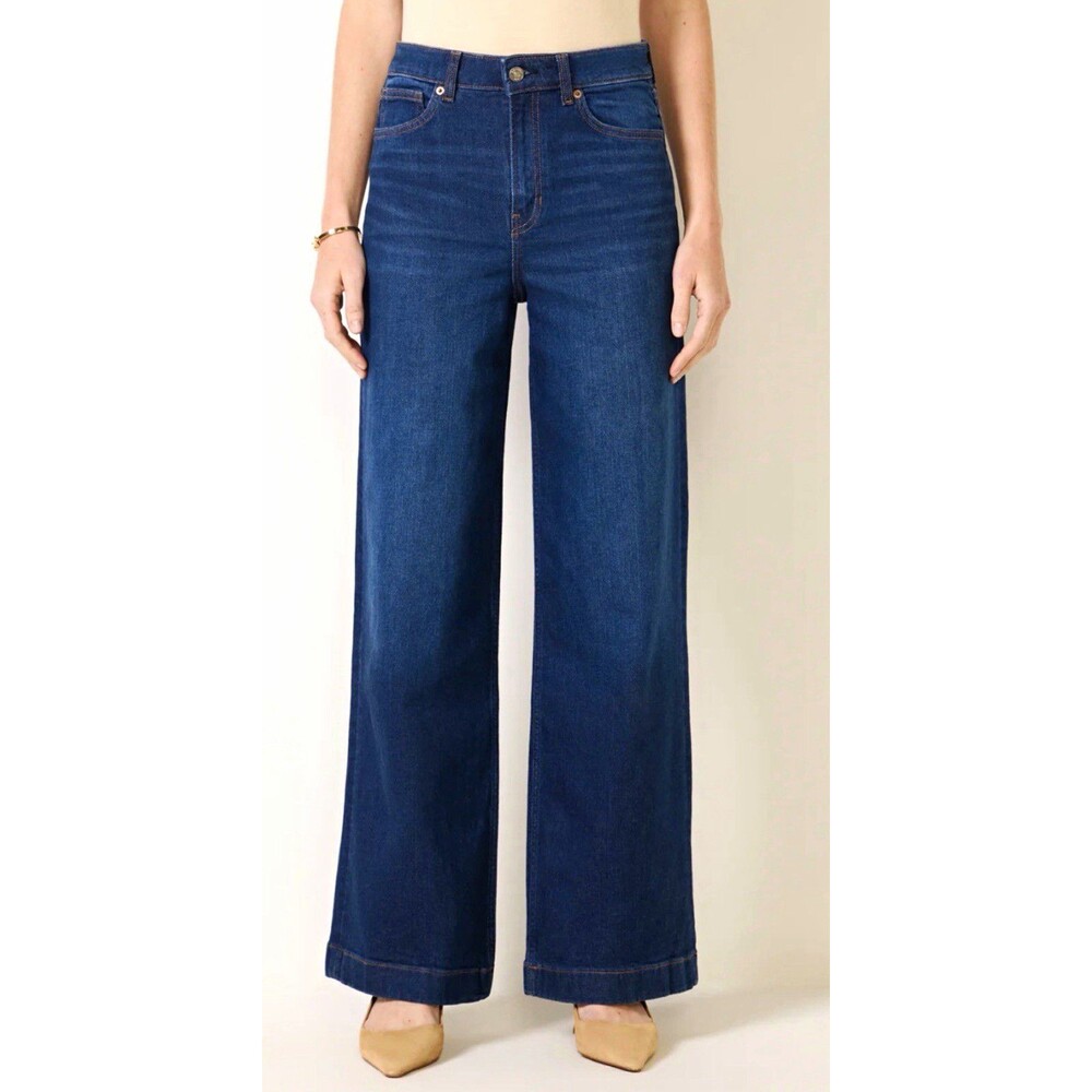 Jessica Simpson Women’s Wide-Leg Dark Wash Blue Denim Jeans Size 8 Pockets